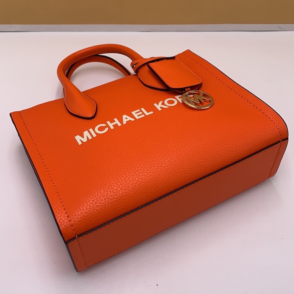 Michael Kors Mirella Small Pebbled Leather Crossbody Top Zip XBODY Bag Poppy NWT - Picture 8 of 15